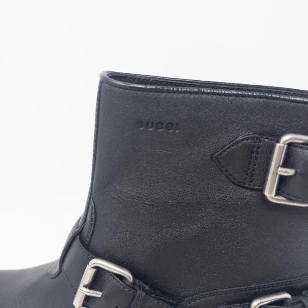 Gucci Moto Combat Boots Buckles Zipper Black Ankle Womens Size 40 EU 10 US - Picture 2 of 9